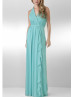 V Neck Beaded Halter Ruched Chiffon Bridesmaids Dress
